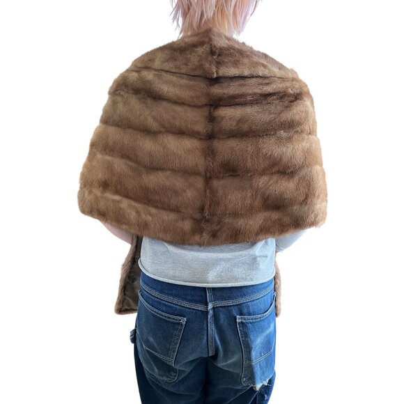 Vintage 1960s Genuine Mink Fur Stole W Side Pockets & Open Drape Front Design - Picture 5 of 9
